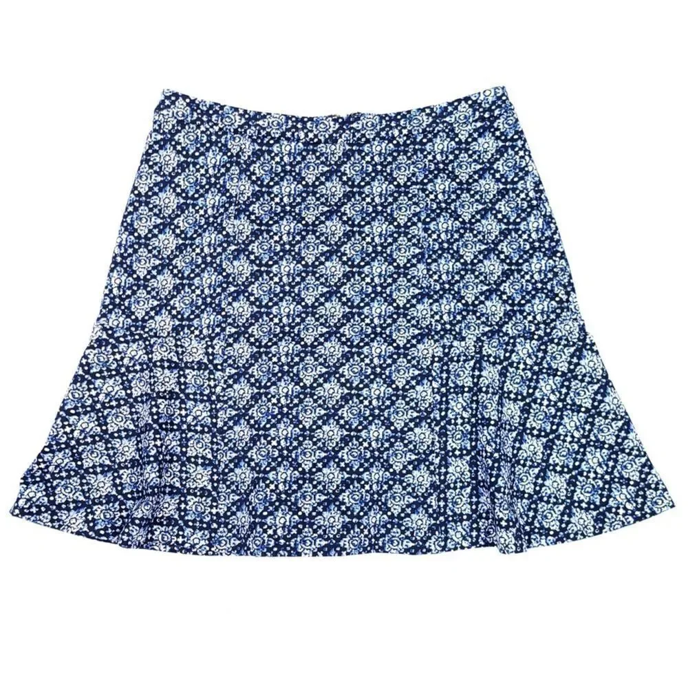 MICHAEL KORS Fluted High Rise Exposed Zip Mini Skirt Navy Blue Floral Womens 4